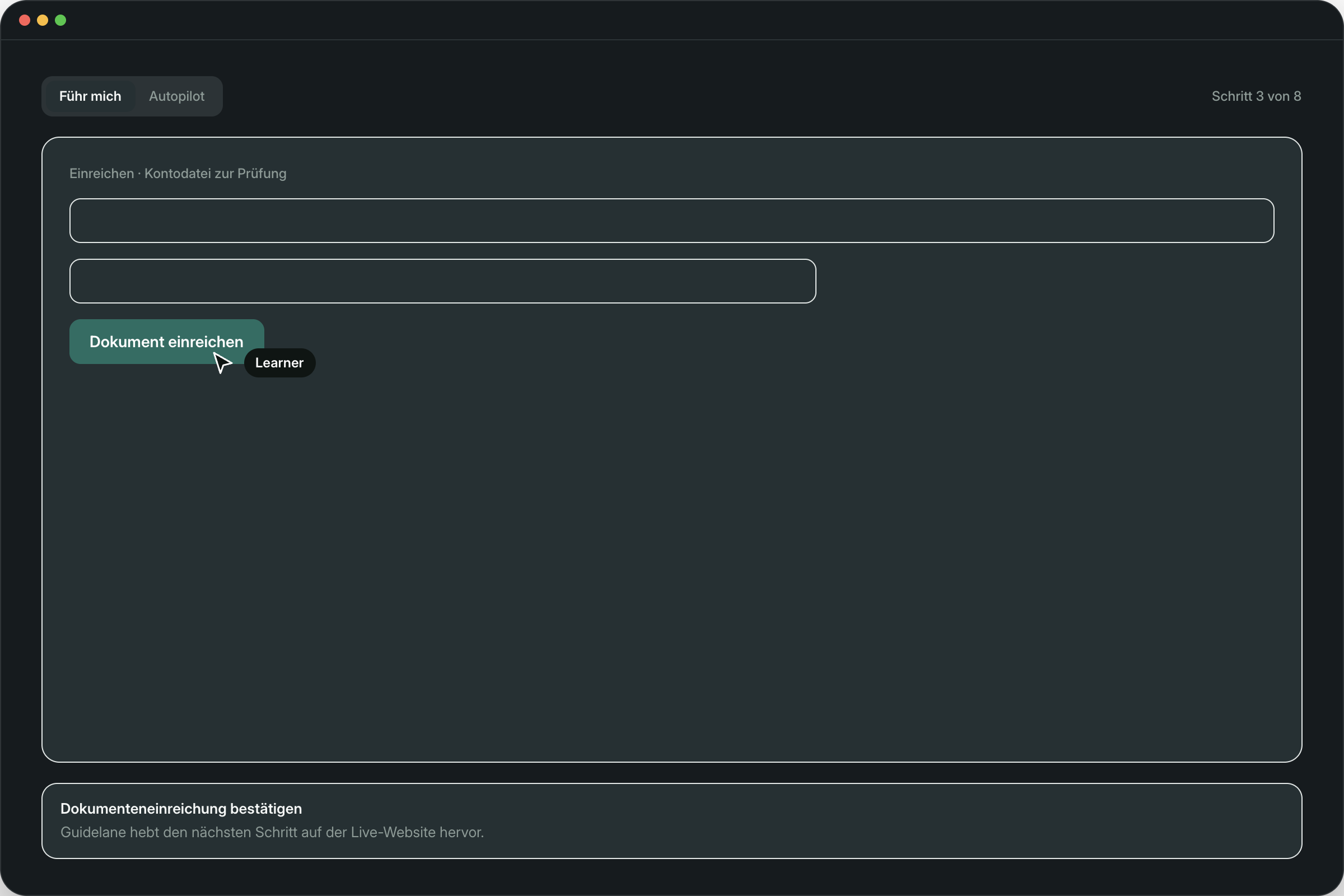 Guidelane hebt den nächsten Schritt auf einer Live-Website hervor