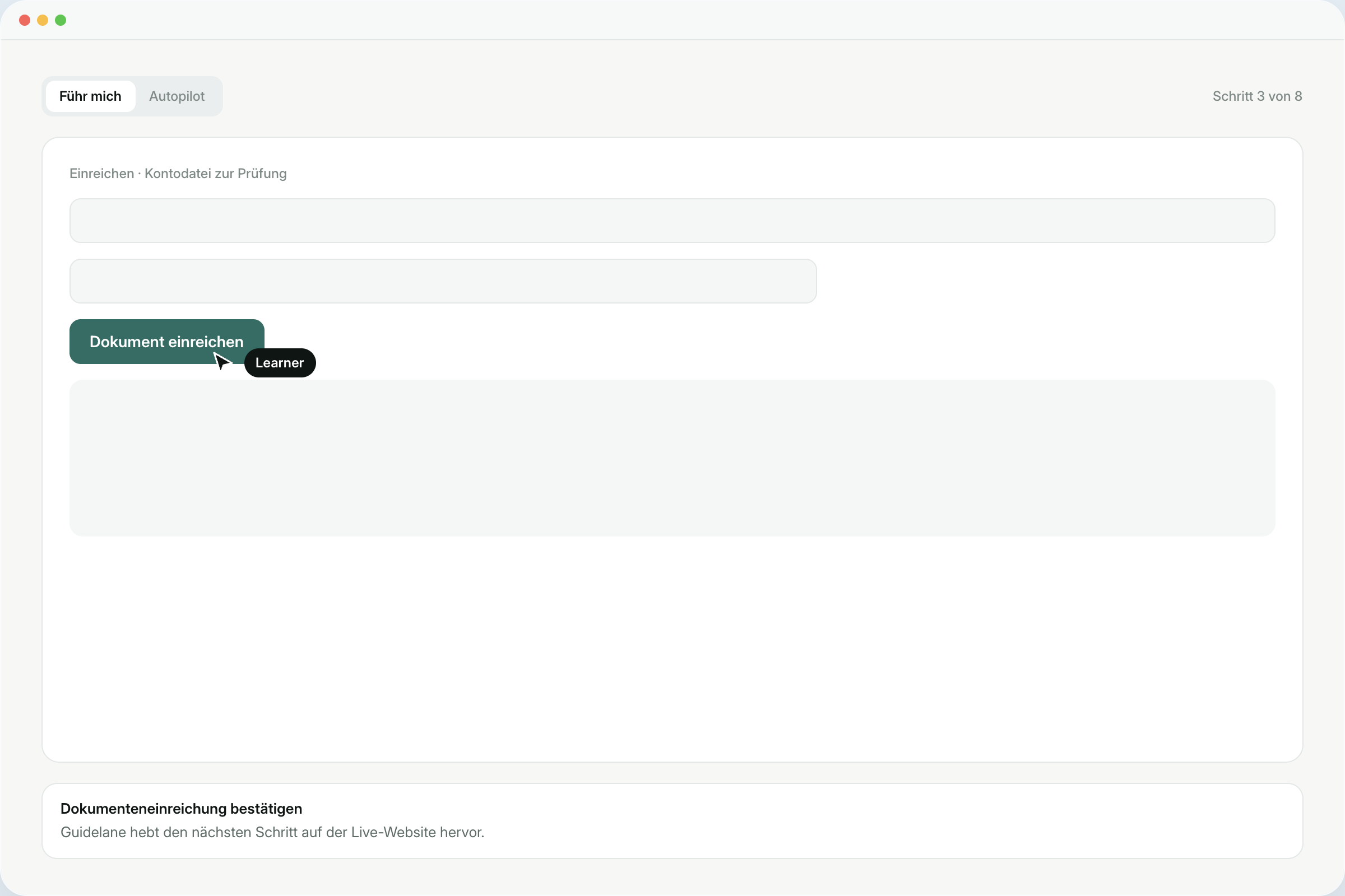 Guidelane hebt den nächsten Schritt auf einer Live-Website hervor