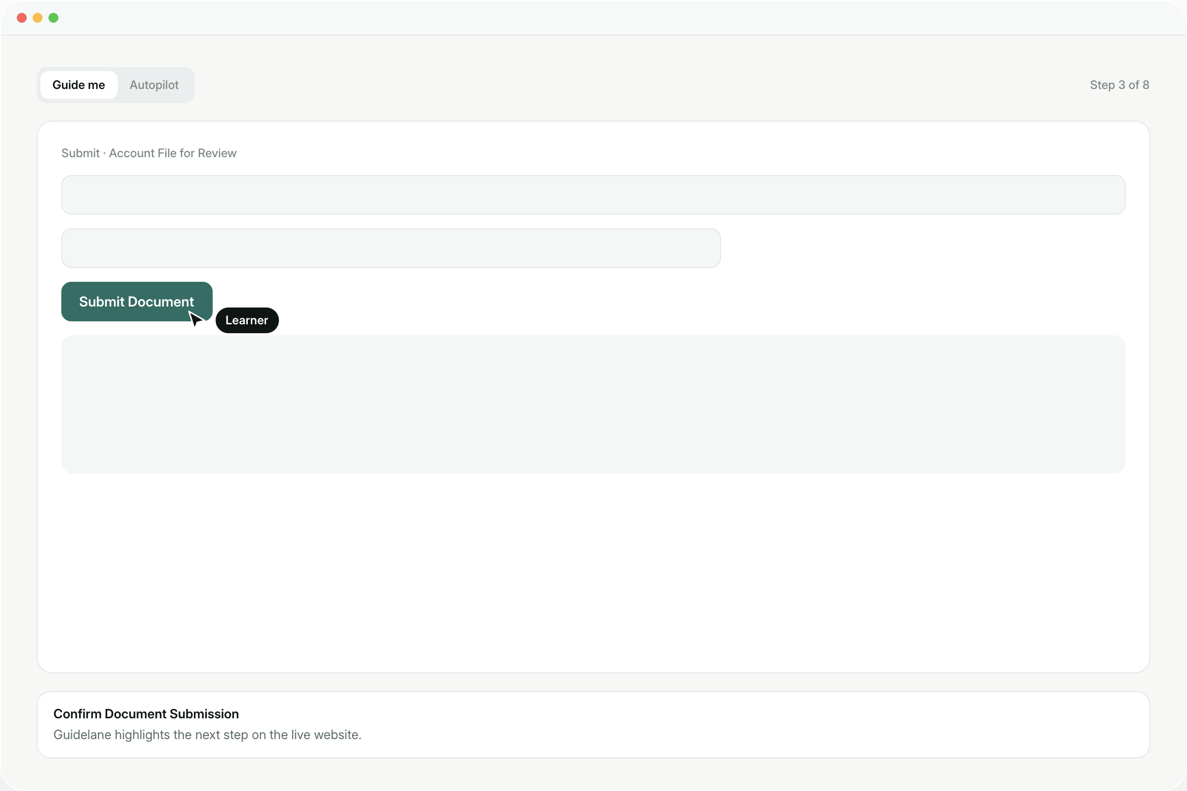 Guidelane highlighting the next step on a live website