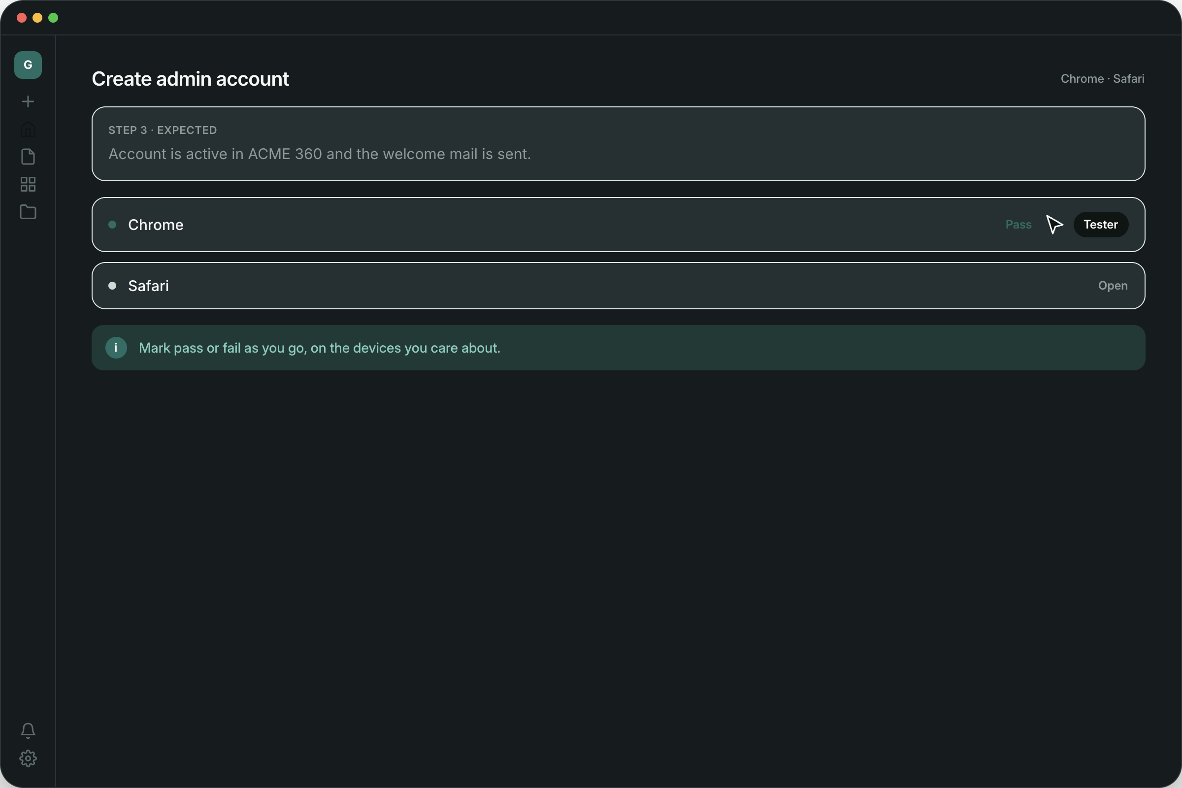 Guidelane QA test with pass and fail results