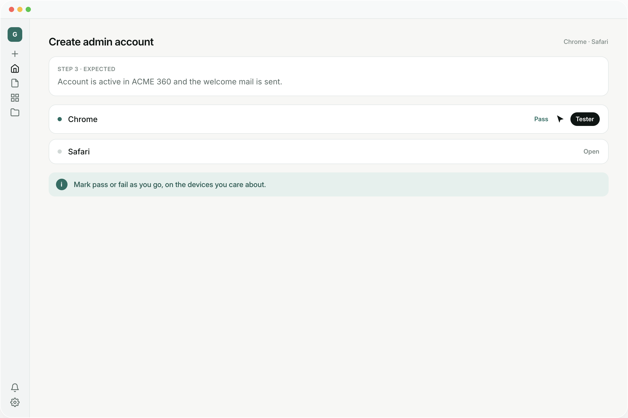 Guidelane QA test with pass and fail results